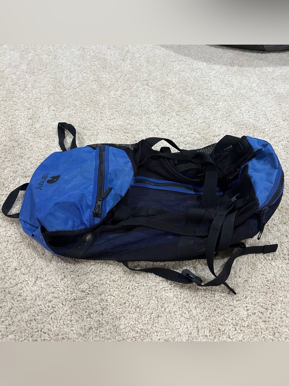 Harmony Gear Large Mesh Kayak Scuba Water Gear Backpack Bag Blue Black 27” x 15”